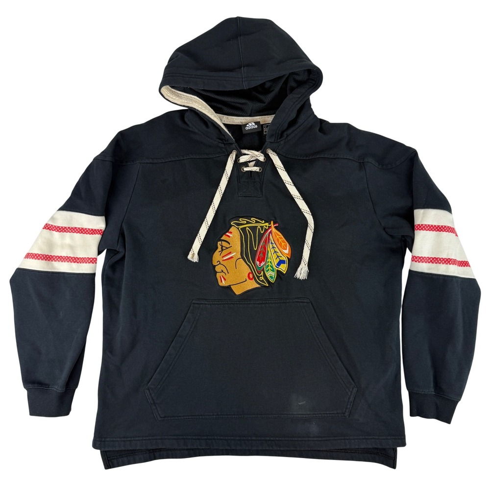 Adidas Chicago Blackhawks Hoodie Mens XL Black NHL Lace Up Pullover DN2127